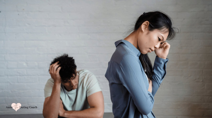 woman sad looking down as she is fighting with her partner